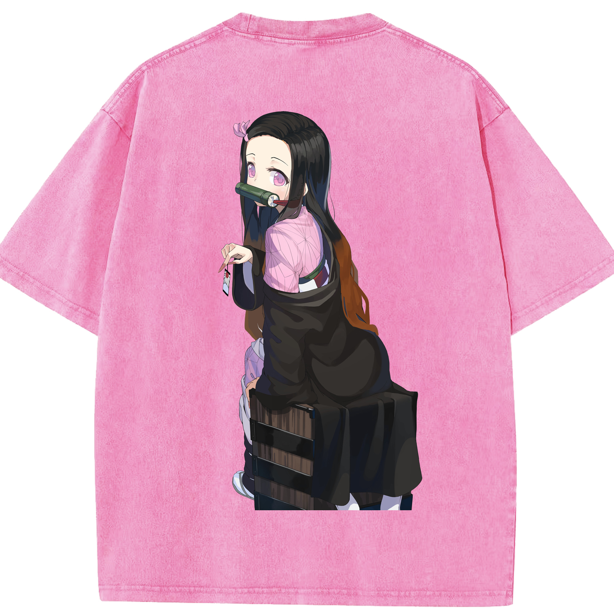 （画像用） 鬼滅の刃（きめつのやいば）竈門 禰󠄀豆子／かまど ねずこ Kamado Nezuko 綿100% ヴィンテージ風 半袖Tシャツ（背面プリント）